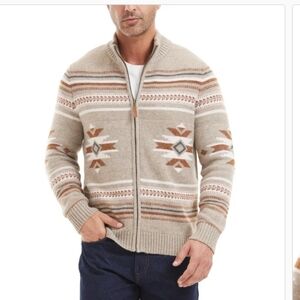 Frye Men's Zip Mock  Patterned Cardigan